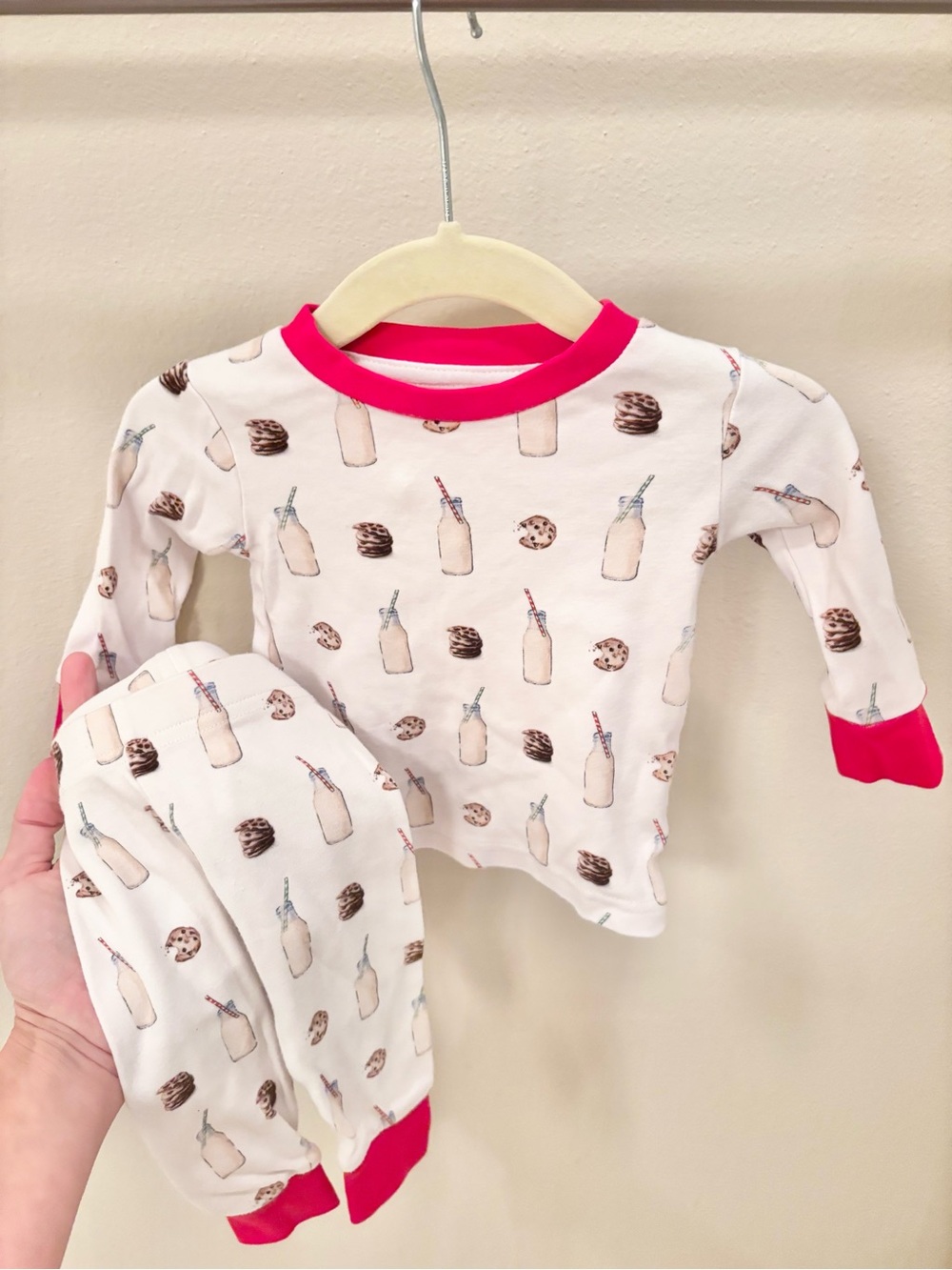 Nola Tawk Kids Milk & Cookie Print Pajama Set - White with Pink Trim